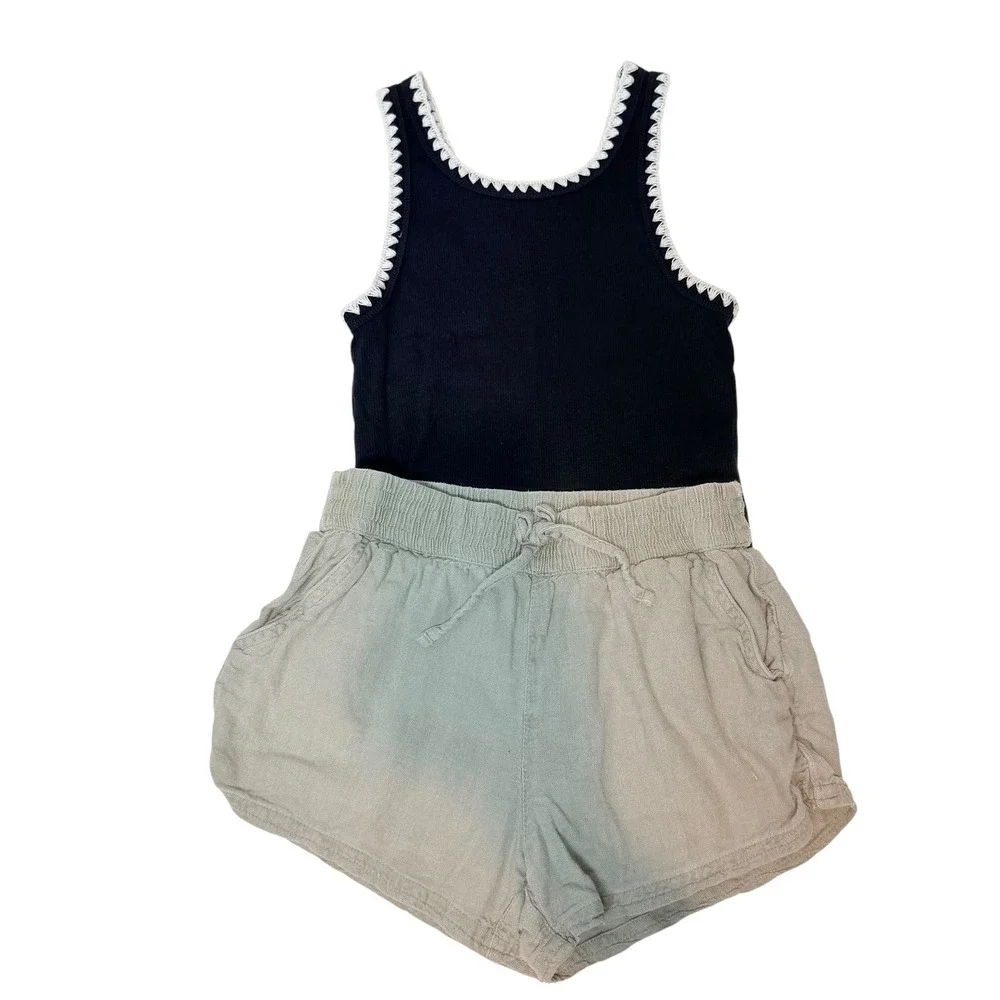 Abercrombie Kids Girls 7/8 Ribbed Crochet Trim Tank and Linen Blend Shorts Set